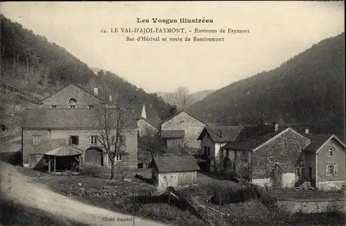 Ak Faymont Le Val d'Ajol Vosges, Bas d'Hérival et route de Remiremont