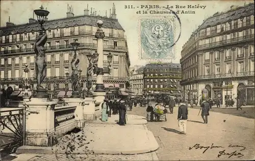 Ak Paris IX. Arrondissement Opéra, La Rue Halevy et la Chaussee d'Antin