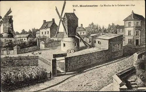 Ak Paris XVIII. Buttes-Montmartre, Windmühlen, Le Moulin de la Galette vers 1840