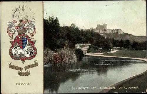 Ak Dover Kent England, Ornamental Lake, Connaught Park, Wappen Dover