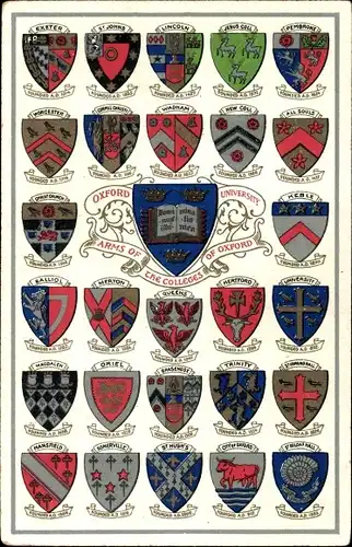 Studentika Ak Oxford Oxfordshire England, Oxford University, Arms of the Colleges