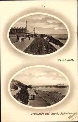 Ak Folkestone Kent England, on the Leas, Promenade and Beach