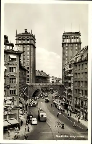 Ak Stockholm Schweden, Kungstornen, Straßenpartie, Geschäfte, Automobile