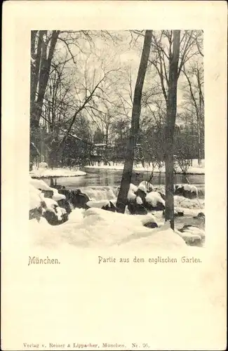 Ak München, Partie aus dem englischen Garten, Winterlandschaft, Schnee