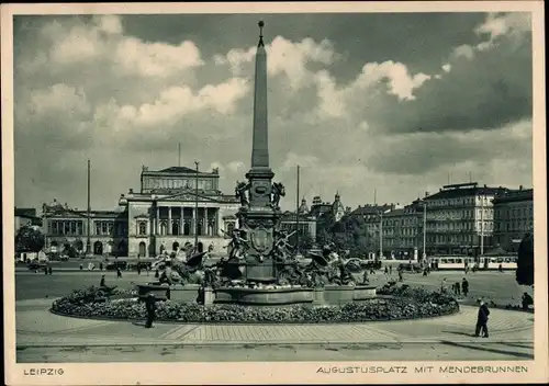 Ak Leipzig in Sachsen, Augustusplatz mit Mendebrunnen