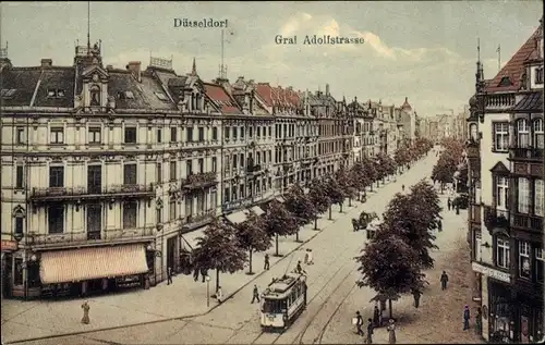 Ak Düsseldorf am Rhein, Graf Adolfstraße, Straßenbahn, Vogelperspektive
