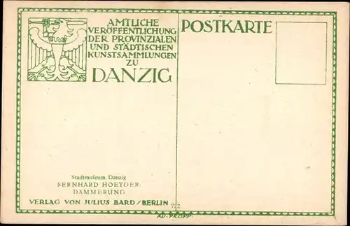 Ak Gdańsk Danzig, Stadtmuseum, Plastik von Bernhard Hoetger, Dämmerung, Büste