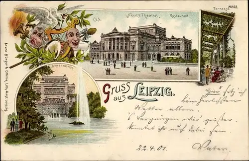 Litho Leipzig in Sachsen, Neues Theater, Café, Restaurant, Schwanenteich, Terrasse