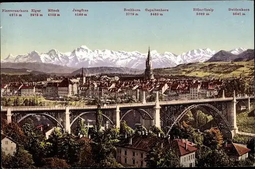 Ak Bern Stadt, Panorama, Brücke, Alpenpanorama