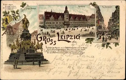 Litho Leipzig in Sachsen, Siegesdenkmal, Rathaus, Petersstraße