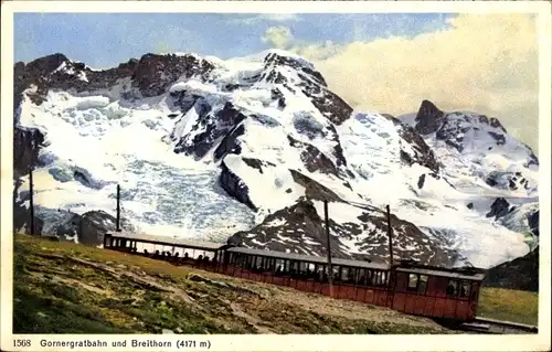 Ak Zermatt Kanton Wallis, Breithorn, Gornergratbahn und Breithorn