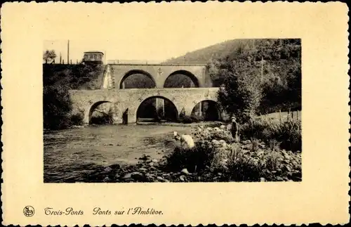 Ak Trois Ponts Dreibrücken Wallonien Lüttich, Ponts sur l'Ambleve, Brücke, Fluss