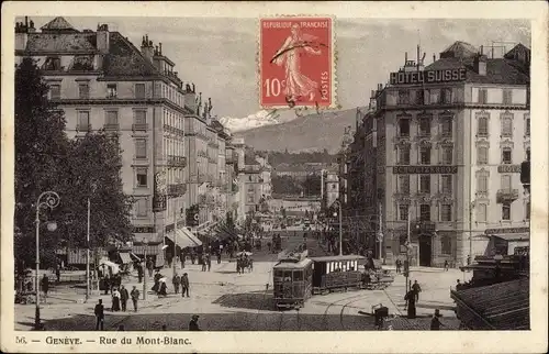 Ak Genève Genf Schweiz, Rue de Mont Blanc, Straßenbahn, Hotel Suisse