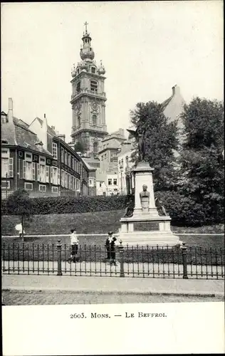 Ak Mons Wallonien Hennegau, Le Beffroi, Kirchturm, Denkmal