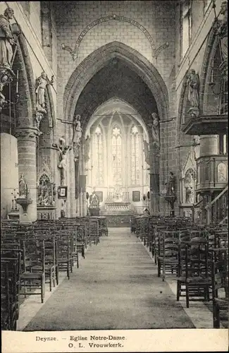 Ak Deynze Deinze Ostflandern, Eglise Notre-Dame, Innenansicht
