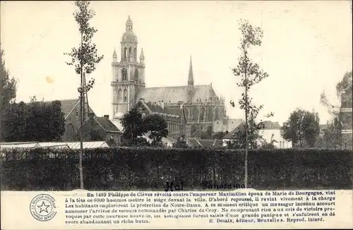 Ak Hal Flämisch Brabant Flandern, Panorama, Kirche