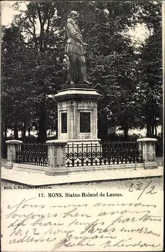 Ak Mons Wallonien Hennegau, Statue Roland de Lassus