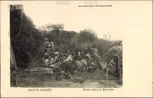 Ak Haute Guinée Guinea, Colonies Francaises, Halte dans la Brousse