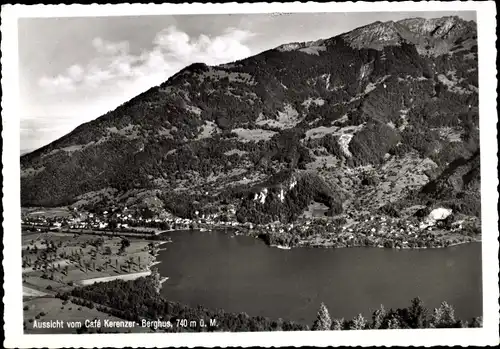 Ak Filzbach Kanton Glarus, Aussicht vom Cafe Kerenzer-Berghus, See mit Gebirge