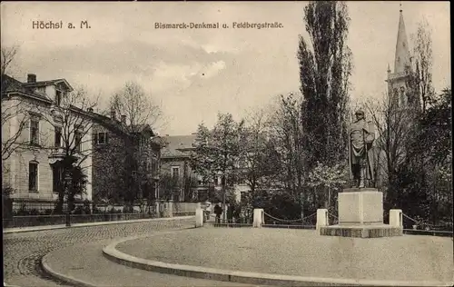 Ak Höchst Frankfurt am Main, Bismarck Denkmal und Feldbergstraße
