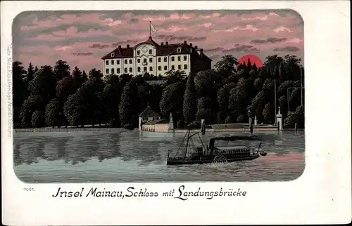 Litho Insel Mainau im Bodensee, Schloss mit Landungsbrücke