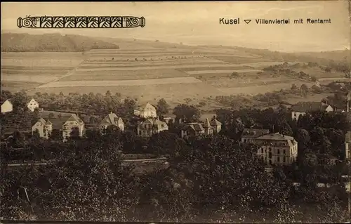 Ak Kusel am Kuselbach Rheinland Pfalz, Villenviertel, Vogelschau, Rentamt, Felder, Bäume