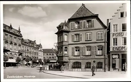 Ak Zweibrücken in der Pfalz, Maxstraße, Ratskeller, Foto Geschäft