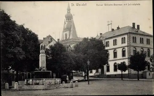 Ak Sankt Wendel Saarland, Kaiser Wilhelm Brunnen mit Schlossplatz