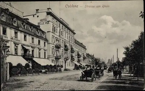 Ak Koblenz am Rhein, Straße am Rhein, Hotel Belle Vue