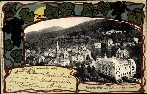 Passepartout Ak Badenweiler im Kreis Breisgau Hochschwarzwald, Blick auf den Ort