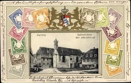 Briefmarken Passepartout Ak Augsburg in Schwaben, Galluskirchlein