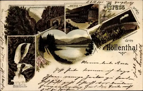 Litho Breitnau im Schwarzwald, Höllental, Ravennaschlucht, Gasthaus zum Himmelreich, Titisee