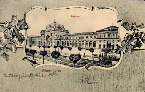 Passepartout Ak Mannheim, Ansicht des Bahnhofes, Allee