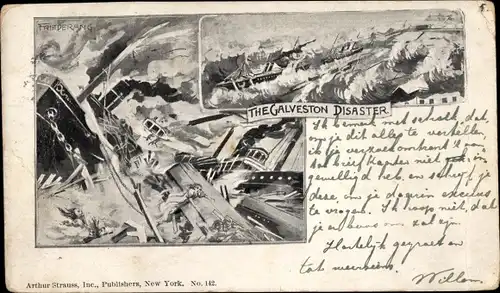 Ak The Galveston Disaster, Naturkatastrophe, Schäden