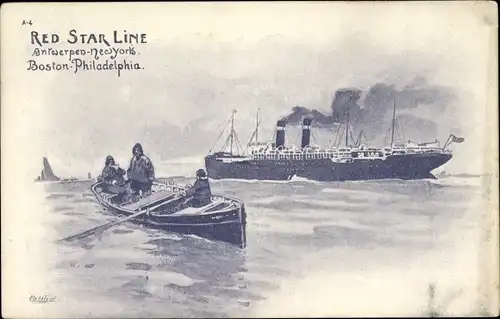 Künstler Litho Dampfer, Dampfschiff, Red Star Line, Ruderboot