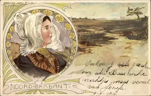 Litho Nordbrabant, Frau in niederländischer Tracht, Portrait
