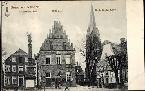 Ak Schüttorf in der Grafschaft Bentheim, Rathaus, Katholische Kirche, Kriegerdenkmal