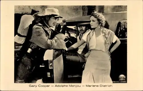 Ak Schauspielerin Marlene Dietrich, Gary Cooper, Adolphe Menjou, Ross Verlag 5966/1