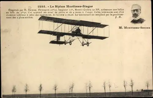 Ak Flugzeug, Le Biplan Mortimer Singer, Construit par H. Farman