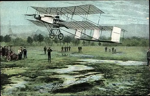 Ak Henri Farman battant re record de l'aeroplane, Doppeldecker