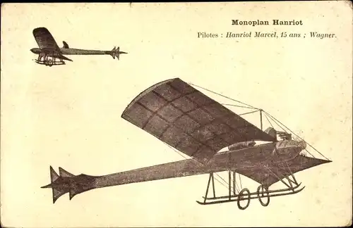 Ak Flugzeug, Monoplan Henriot, Pilotes Hanriot Marcel