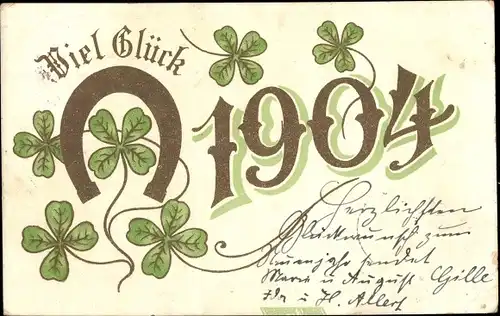 Ak Glückwunsch Neujahr 1904, Glücksklee, Hufeisen
