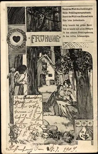 Jugendstil Künstler Ak Wittemann, J. H., Frühling, Liebespaar, Durch den Wald den dunklen geht...