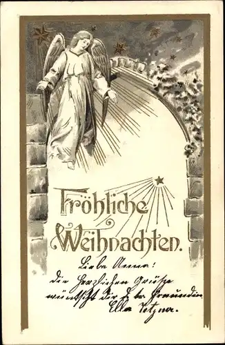 Präge Litho Glückwunsch Weihnachten, Engel, Sterne