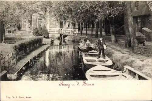 Ak Koog aan de Zaan Nordholland Niederlande, Kanal, Brücke, Boote