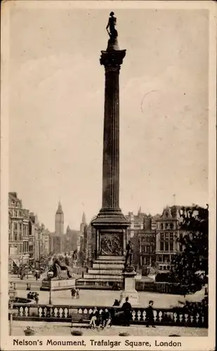 Ak London City England, Nelsons Monument at Trafalgar Square