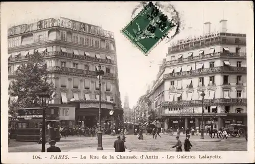 Ak Paris IX. Arrondissement Opéra, La Rue de la Chaussee d'Antin, Les Galeries Lafayette