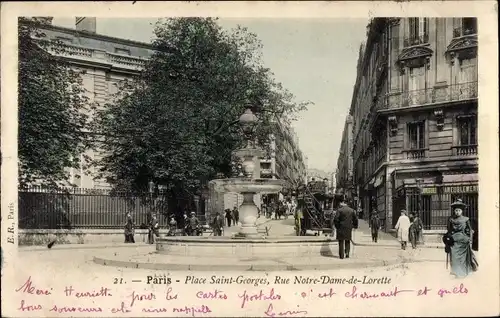 Ak Paris IX. Arrondissement Opéra, Place Saint Georges, Rue Notre Dame de Lorette