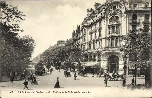 Ak Paris IX. Arrondissement Opéra, Le Boulevard des Italiens et le Cafe Riche