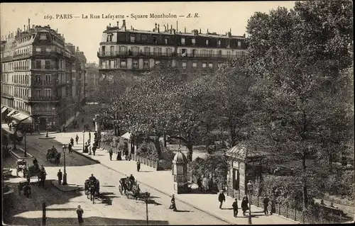 Ak Paris IX. Arrondissement Opera, La Rue Lafayette, Square Montholon